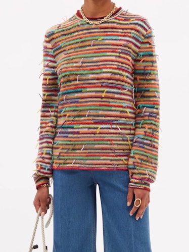 chloe Striped Cashmere Wool Blend Crewneck Sweater