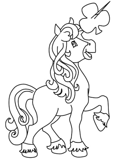 A unicorn with a shamrock is a great St. Patrick's day coloring page