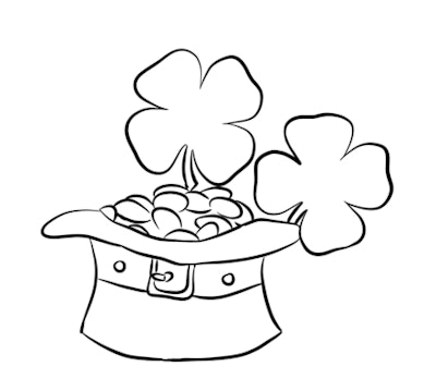 Four Leaf Clovers In A Hat is a great St. Patrick's Day coloring page