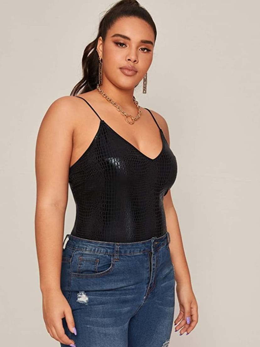 Milumia Crocodile Embossed Tank Top Bodysuit