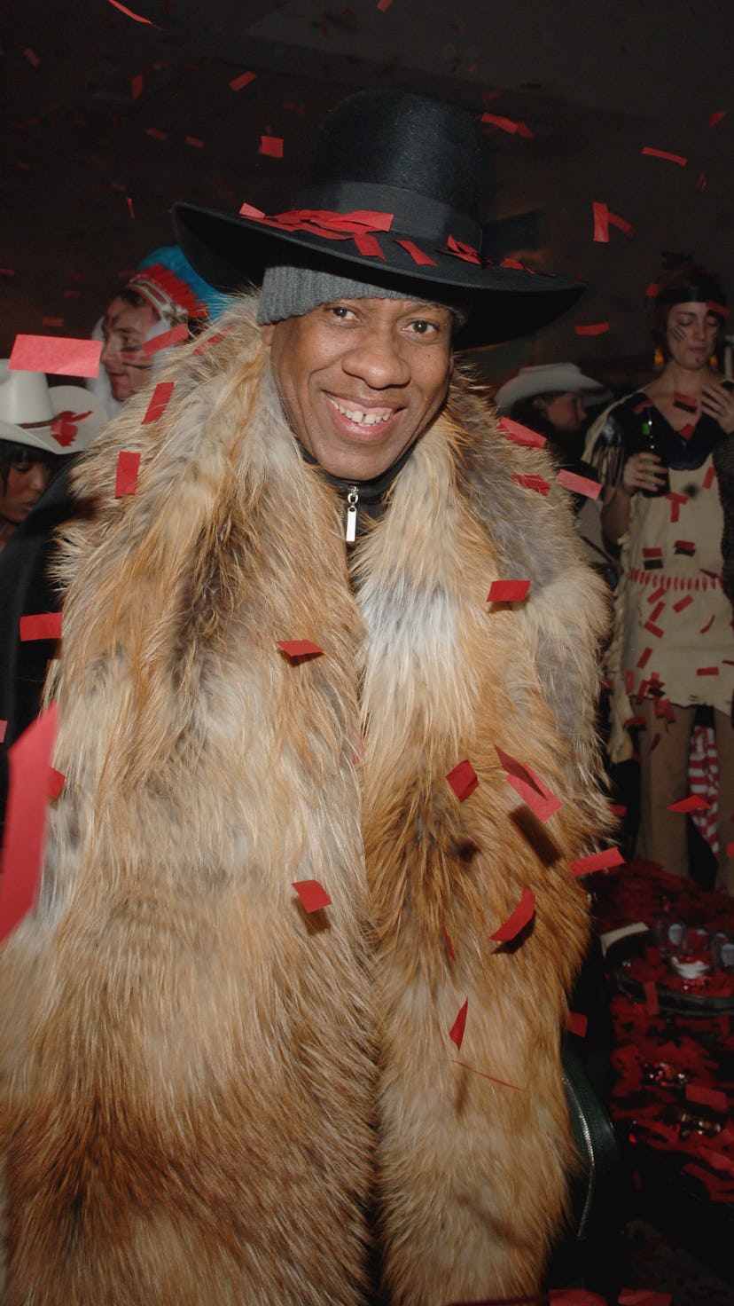 André Leon Talley grinning and wearing fur