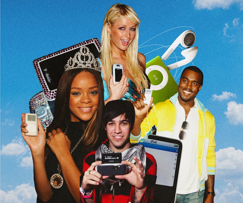 Paris Hilton and Kanye West hold 2000s gadgets, which are becoming a new fashion aesthetic