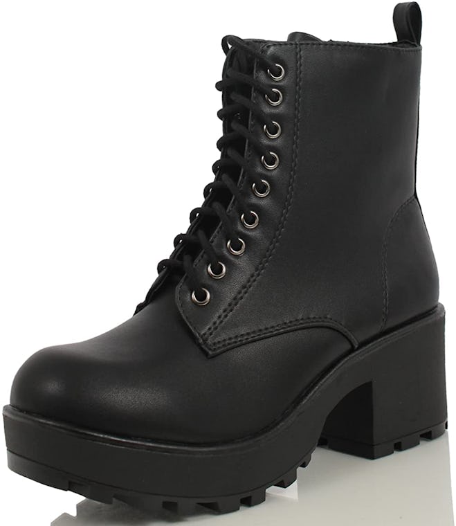 Soda Magpie Faux Leather Lace-Up Combat Heeled Boots