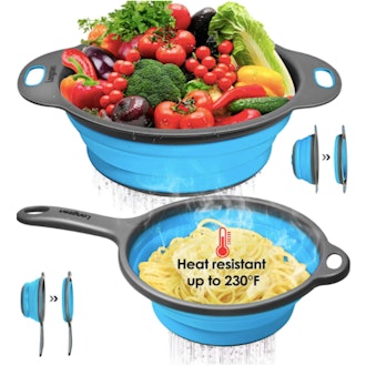 Longzon Collapsible Silicone Colanders and Strainers [2 Piece Set]