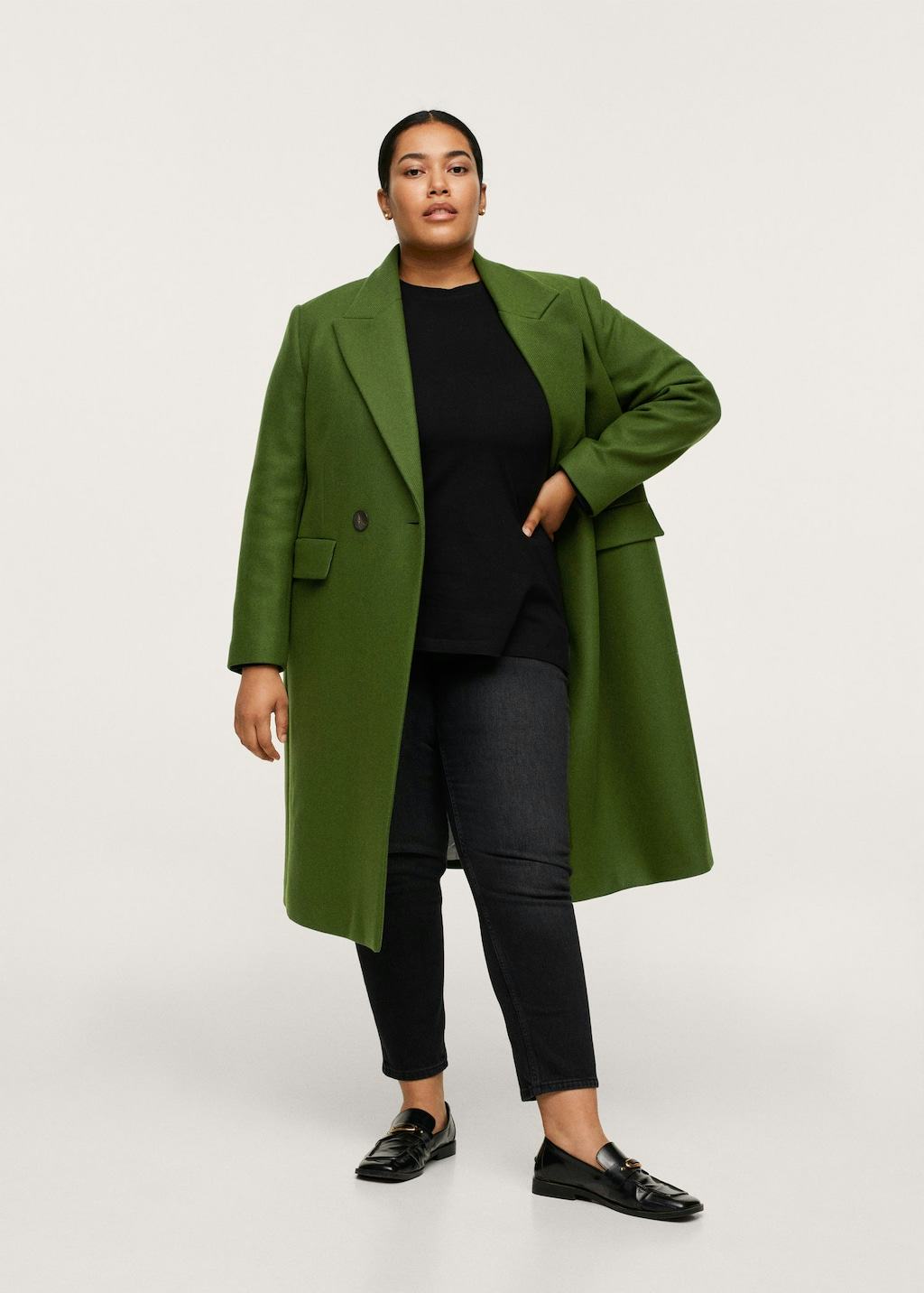 Plus Size Double-Breasted Wool Coat