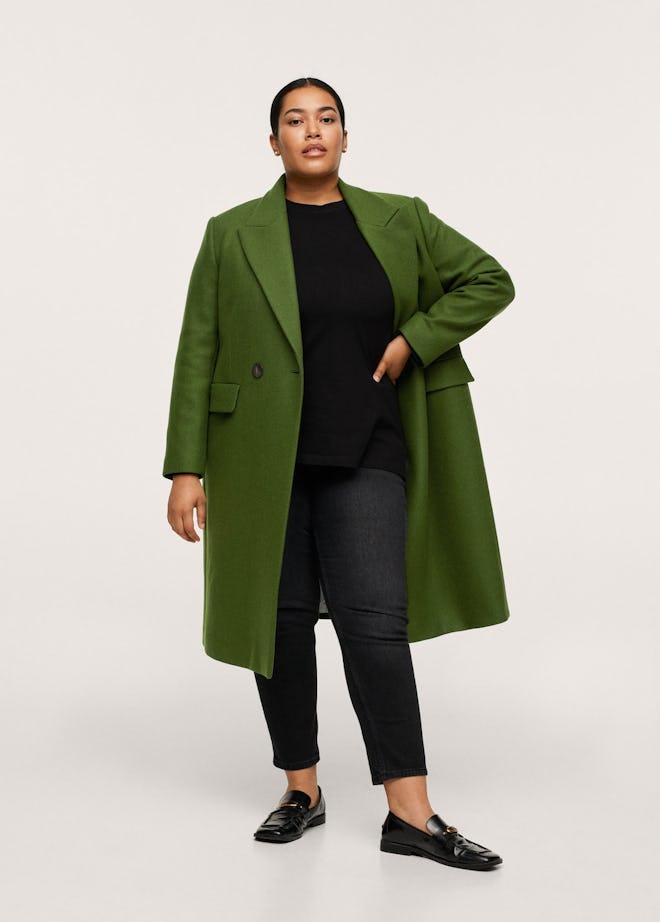 Plus Size Double-Breasted Wool Coat