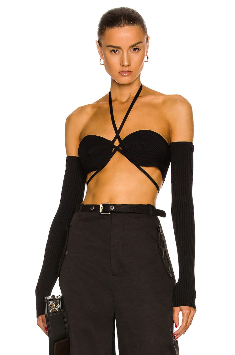 Dion Lee black bralette top.