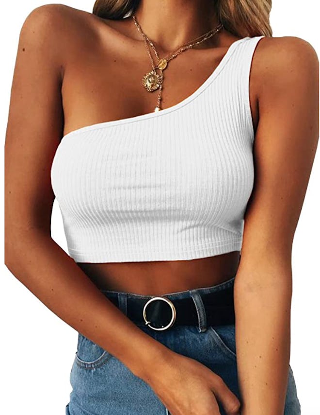 PRETTODAY One-Shoulder Cropped Tank Top