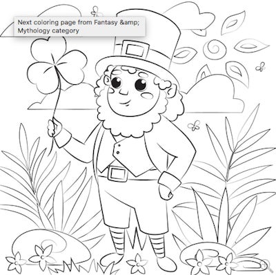 Leprechaun in a field is a St. Patrick's Day coloring page