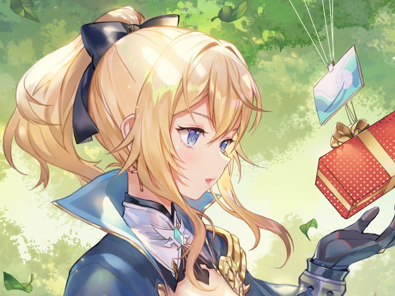 Genshin Impact Jean grabs a present falling from the air.