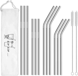 Hiware Reusable Stainless Steel Metal Straws (12-Pack)