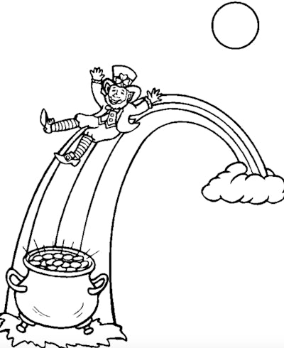 Leprechaun on a rainbow is a great St. Patrick's Day coloring page