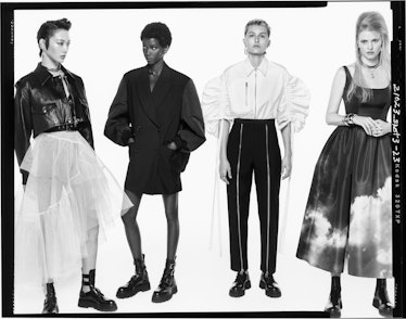 Models in black and white for Alexander McQueen Spring/Summer campaign.