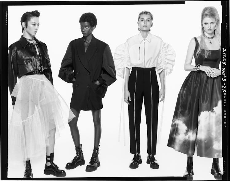Models in black and white for Alexander McQueen Spring/Summer campaign.
