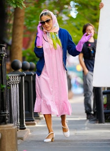 Sarah Jessica Parker in a Batsheva pink dress.