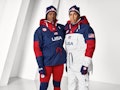 Aja Evans and Rico Roman modeling Ralph Lauren's 2022 Winter Olympic Opening Ceremony uniforms.