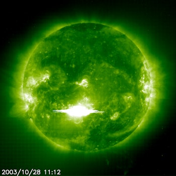 solar flares seen in green