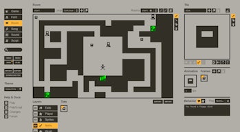 Screengrab of Playmate Pulp tool showing same basic 8-bit map, but now with floppy disk icons placed...