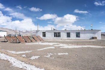 Rusty solar panels in Alichur, Tajikistan