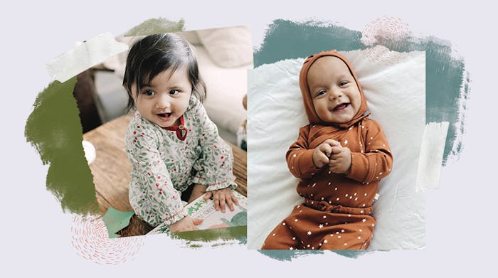 A collage with two kids wearing organic cotton baby clothes