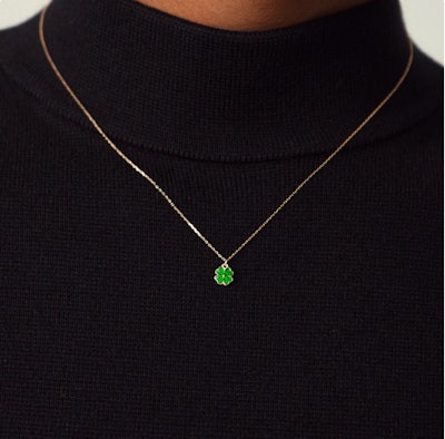 This solid gold four leaf clover necklace makes a great St. Patrick's Day gift.