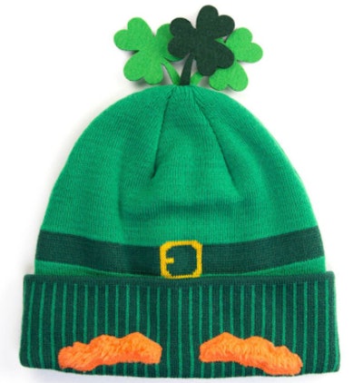 Green Leprechaun Knit Beanie Hat for St. Patrick's Day.