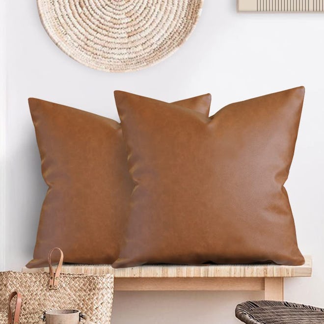 Two Queens Lane Faux Leather Pillow Covers (Set of 2)