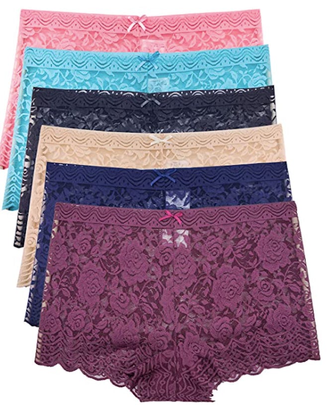 Barbra Lingerie Regular & Plus Size Lace Boyshort Panties (6-Pack)