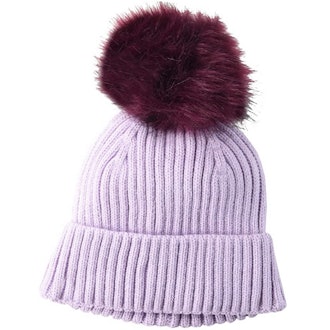 Amazon Essentials Ribbed Beanie with Faux Fur Pom