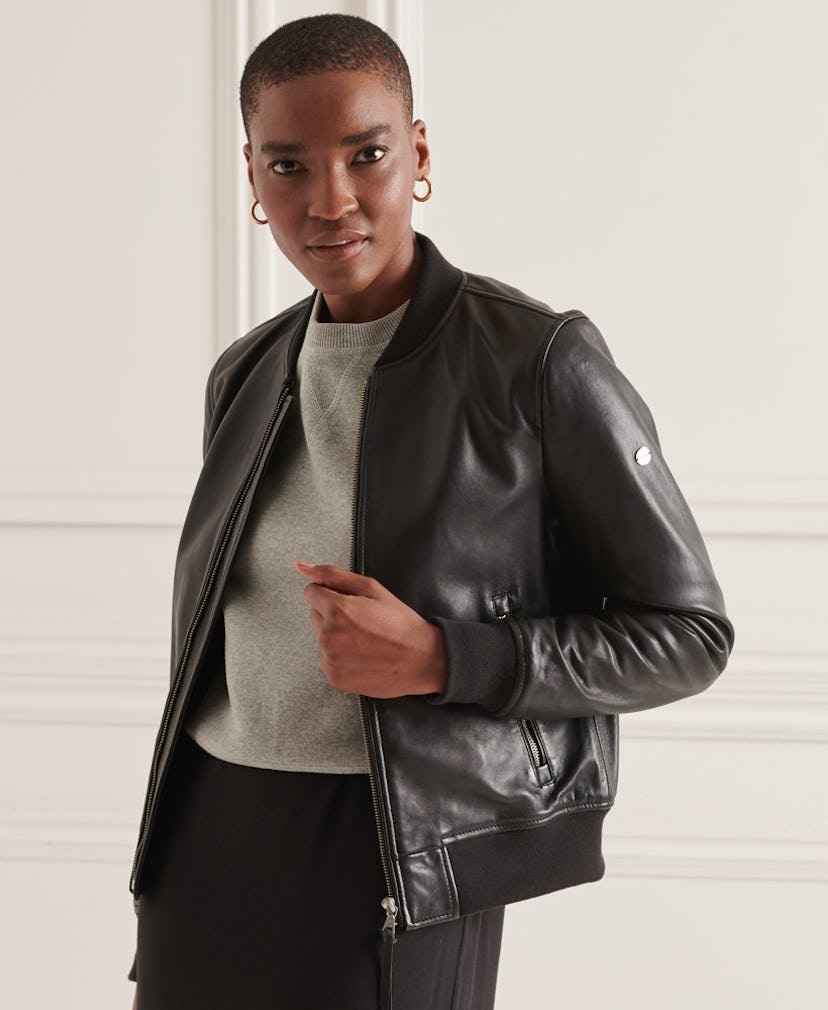 Studio Leather Flight Bomber Jacket