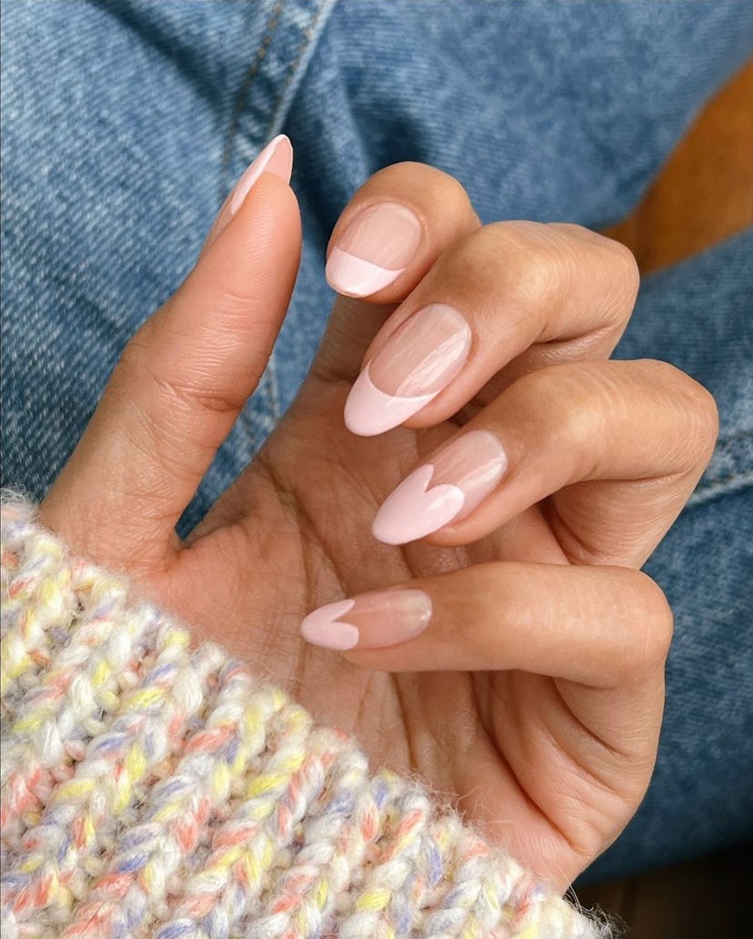 Pink heart french manicure
