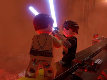 Image showing two Lego Star Wars characters fighting each other with lightsabers
