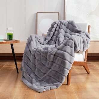 Cozy Bliss Striped Faux Fur Throw Blanket