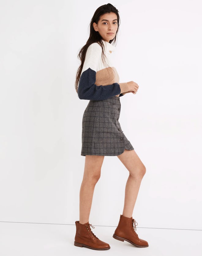 Wool Button-Front Mini Skirt