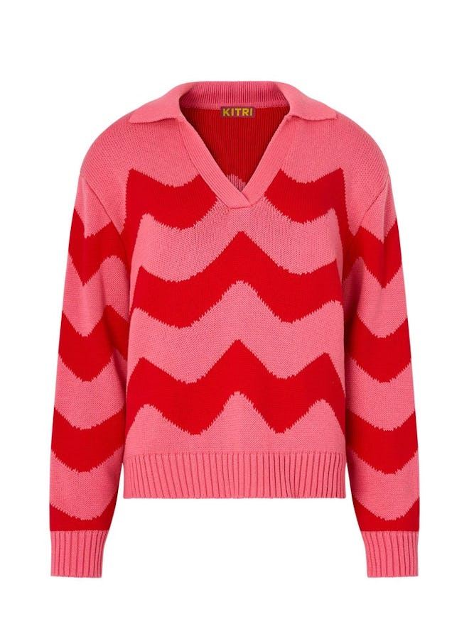 Dalia Pink And Red Wave Polo Sweater