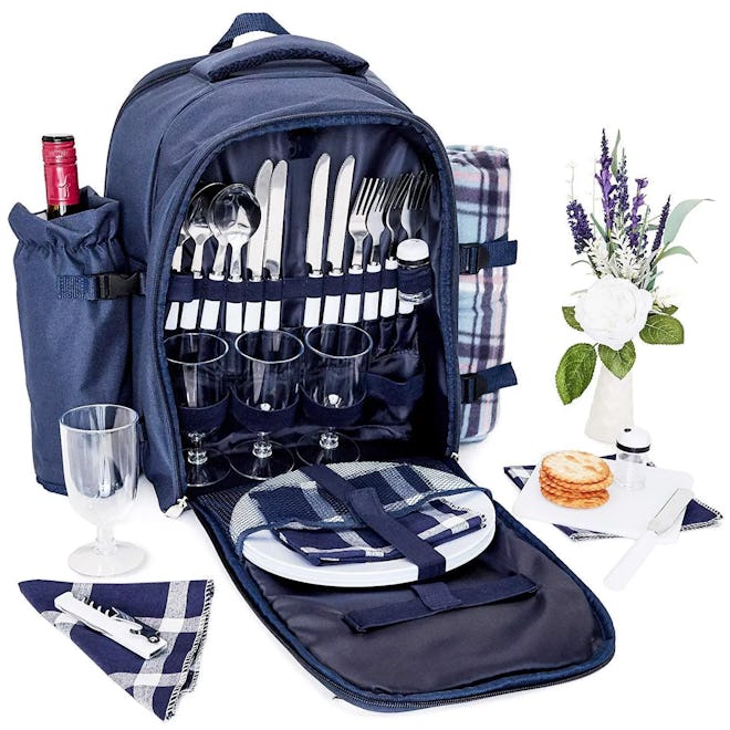 ‎ Picnic Basket Backpack Set For 4 With Insulated Cooler