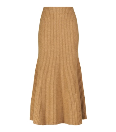 Nanushka's Alyna Ribbed Knit Midi Skirt. 