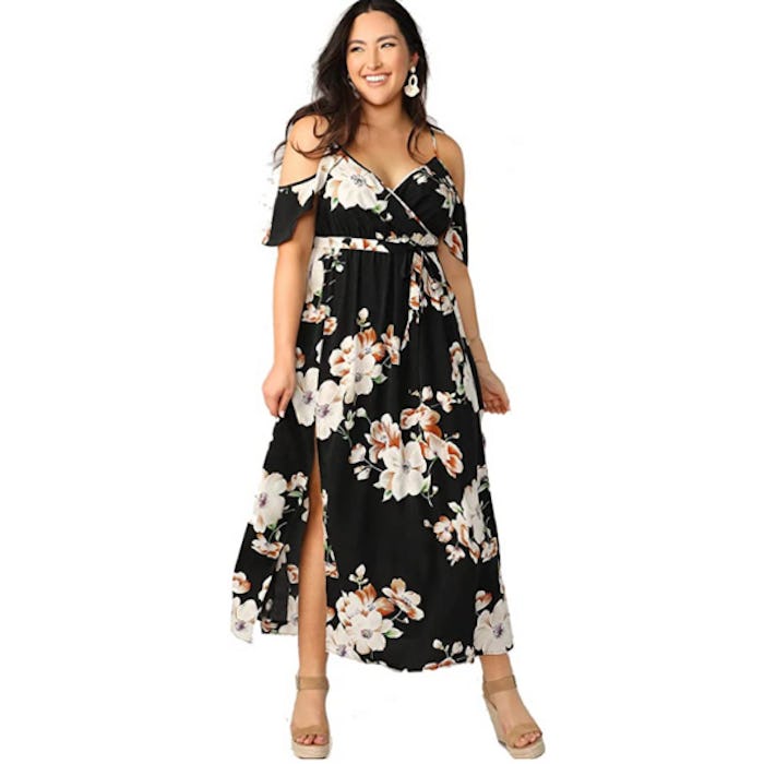 Milumia Women Plus Size Cold Shoulder Midi Dress