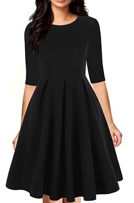 oxiuly Vintage Half Sleeve O-Neck Swing Dress