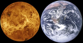 A size comparison of Venus and Earth.