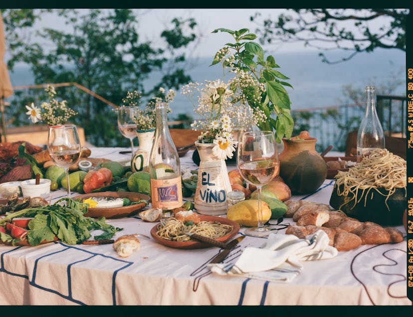 table of food and wine