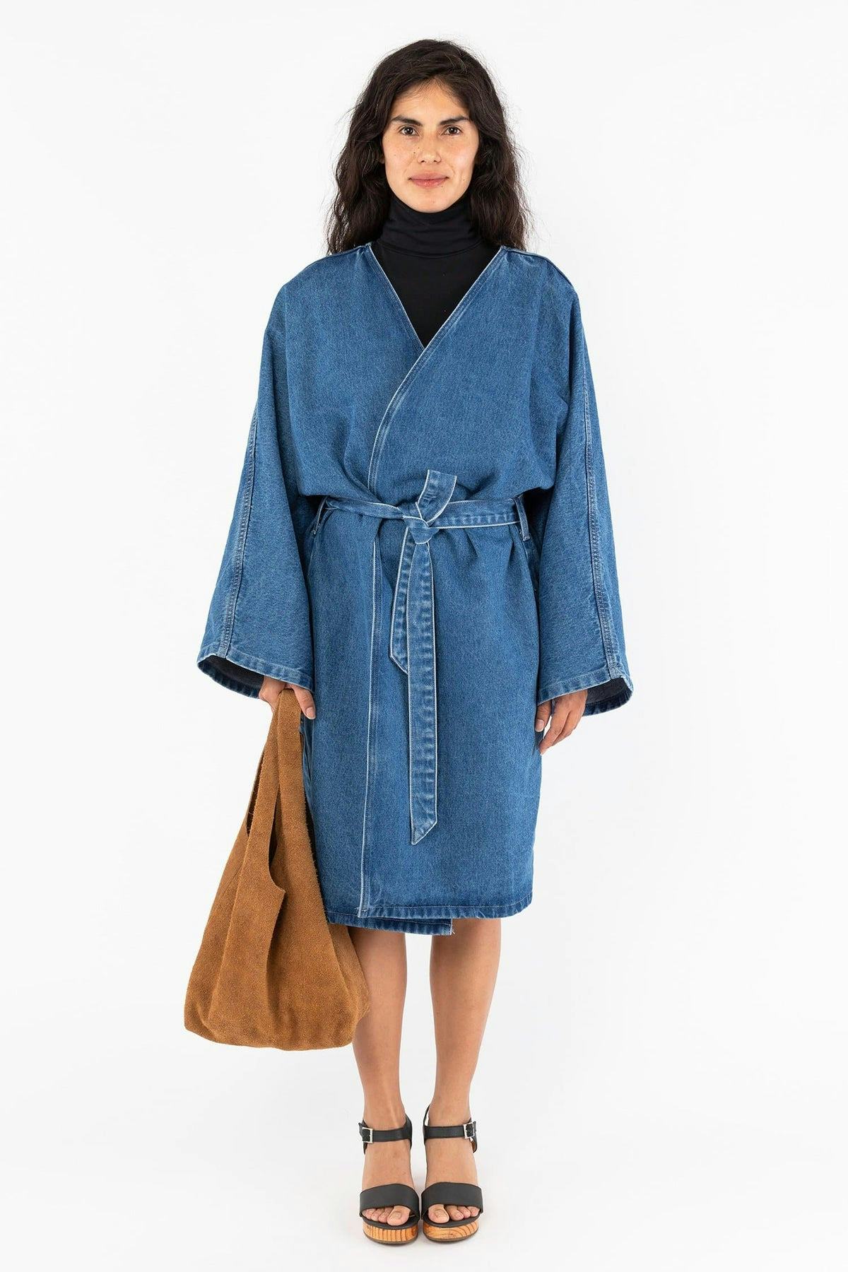 Oversized Denim Wrap Coat
