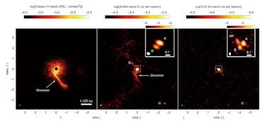 These images from the study show the Z CMa system as seen through different telescopes and at differ...