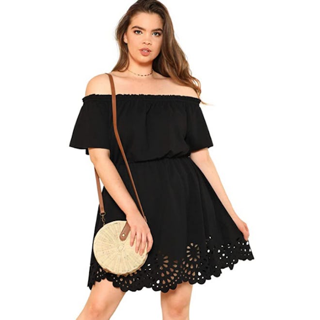 Romwe Off-The-Shoulder Scallop-Hem Dress