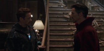 Robert Downey Jr. as Tony Stark and Benedict Cumberbatch as Stephen Strange.
