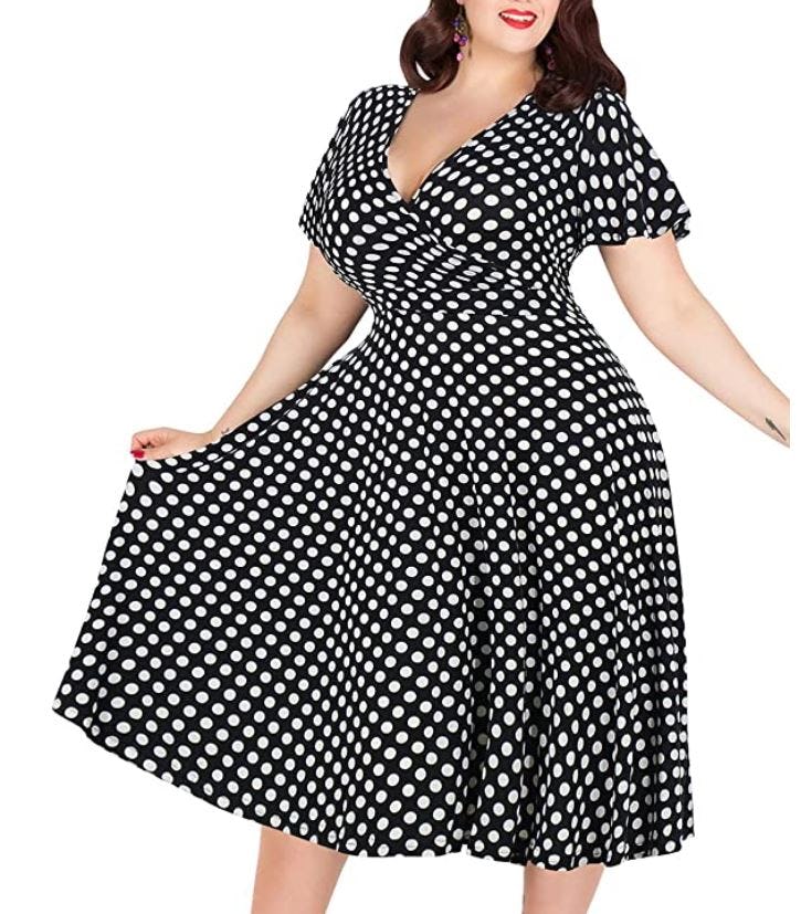 Nemidor V-Neck Stretchy Midi Plus Size Dress