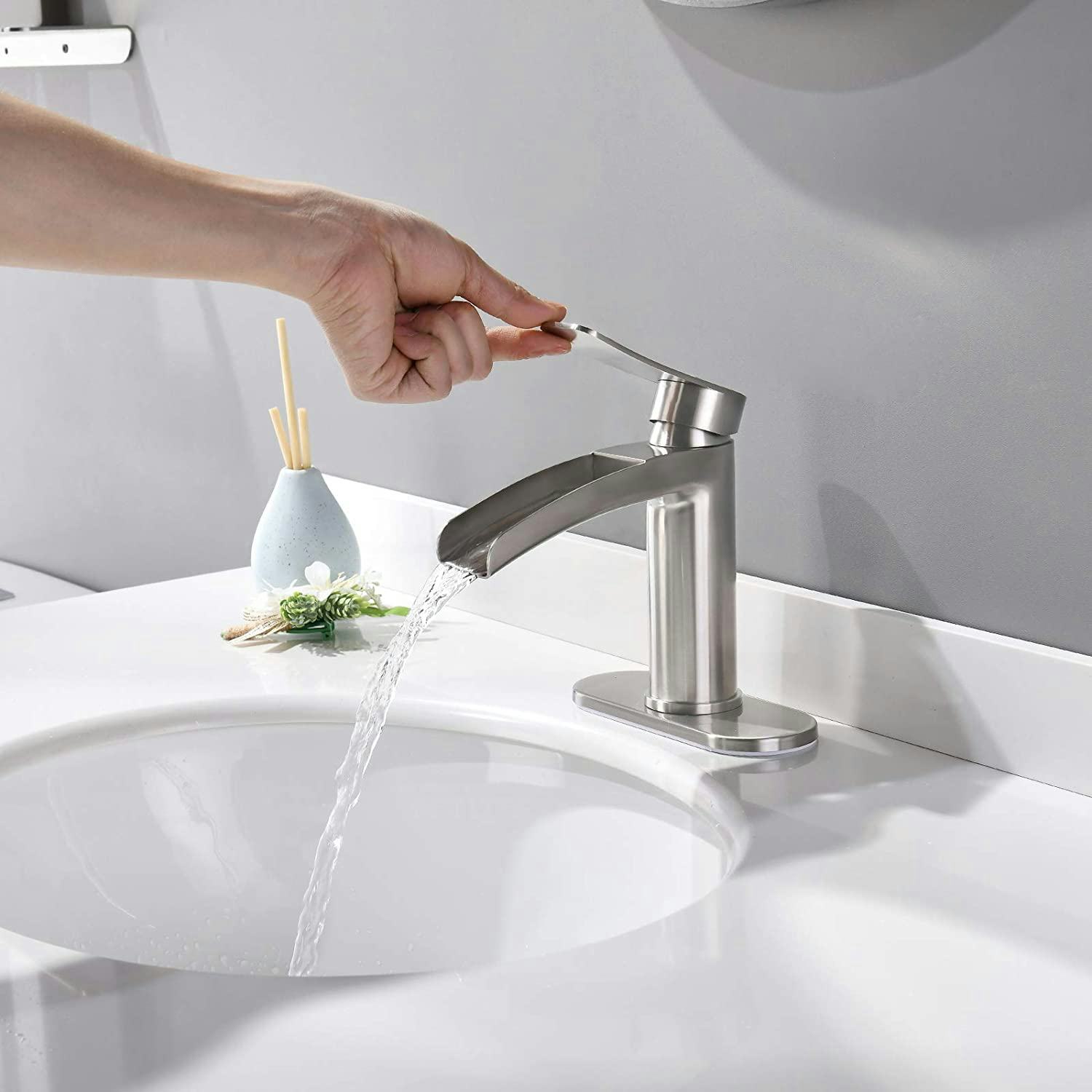 phiestina Brushed Nickel Single Handle Waterfall Faucet
