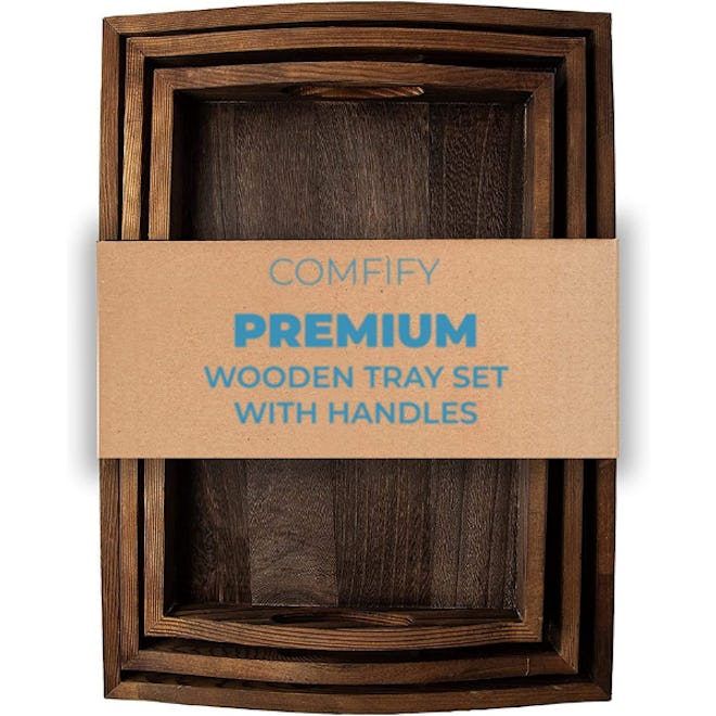 Comfify Rustic Wooden Serving Trays with Handle (Set of 3)
