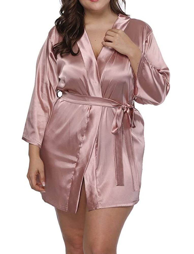 ALLEGRACE Plus Size Satin Robe