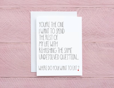 funny valentine's day card from etsy: what should we eat?